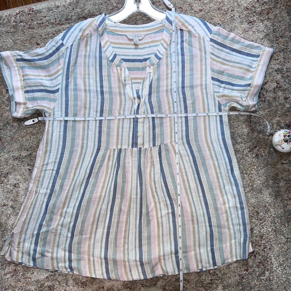 Lucky Brand Women S/P pastel Multi Color Striped Henley Empire Waist Top - Picture 4 of 6